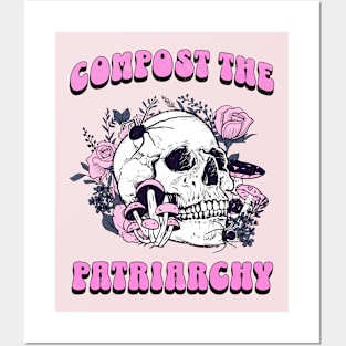 Compost the Patriarchy Cute Pastel Goth Feminist Skull with Mushroom Posters and Art